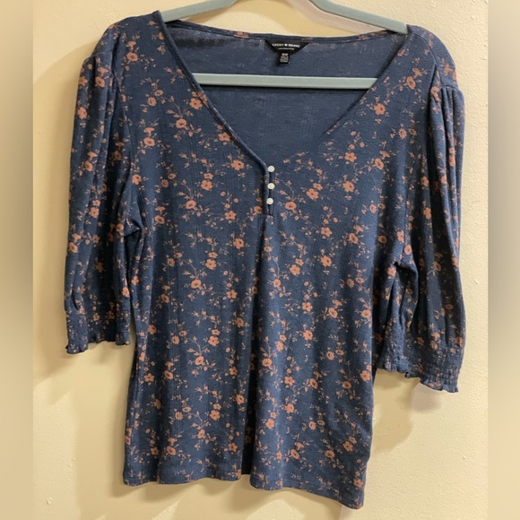 Lucky Brand Blue and Orange Floral Blouse Size Medium - Picture 1 of 5